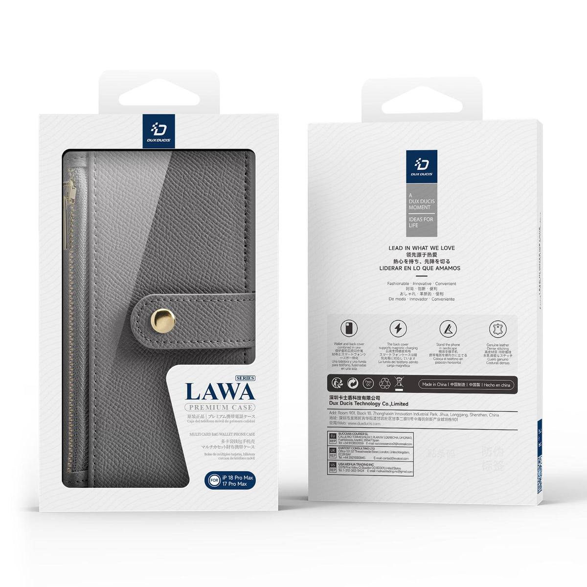 Compatible with iPhone 18 Pro Max DUX DUCIS Lawa Series 2 in 1 Wallet Zipper Detachable MagSafe Phone Case with Lanyard - Grey