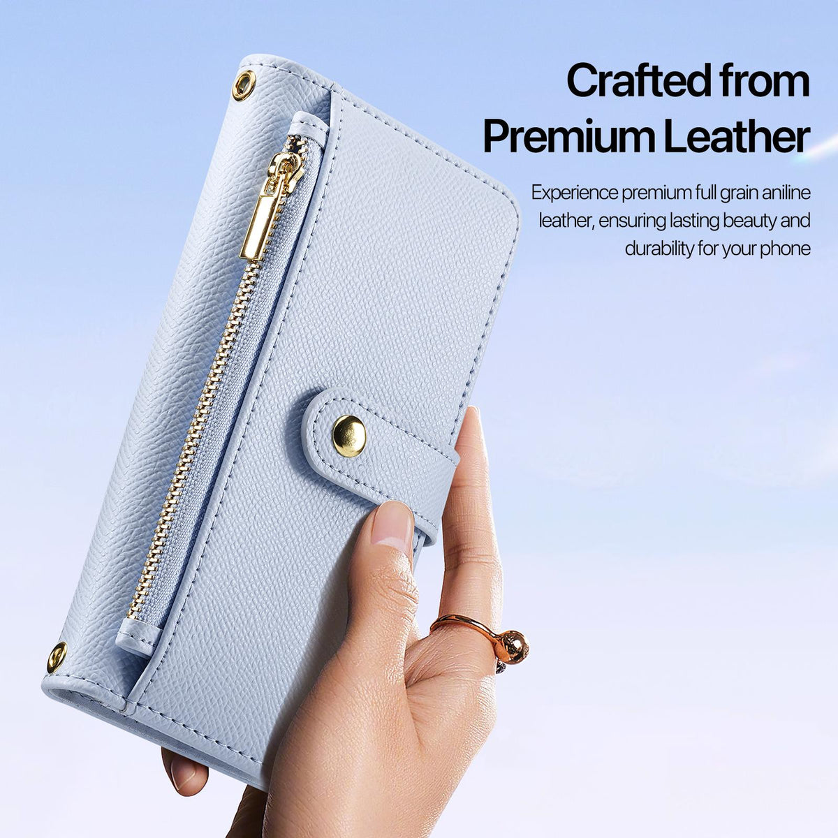 Compatible with iPhone 18 Pro Max DUX DUCIS Lawa Series 2 in 1 Wallet Zipper Detachable MagSafe Phone Case with Lanyard - Light Blue