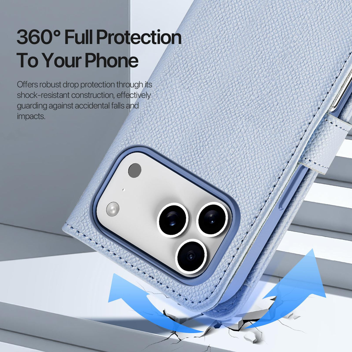 Compatible with iPhone 18 Pro Max DUX DUCIS Lawa Series 2 in 1 Wallet Zipper Detachable MagSafe Phone Case with Lanyard - Light Blue
