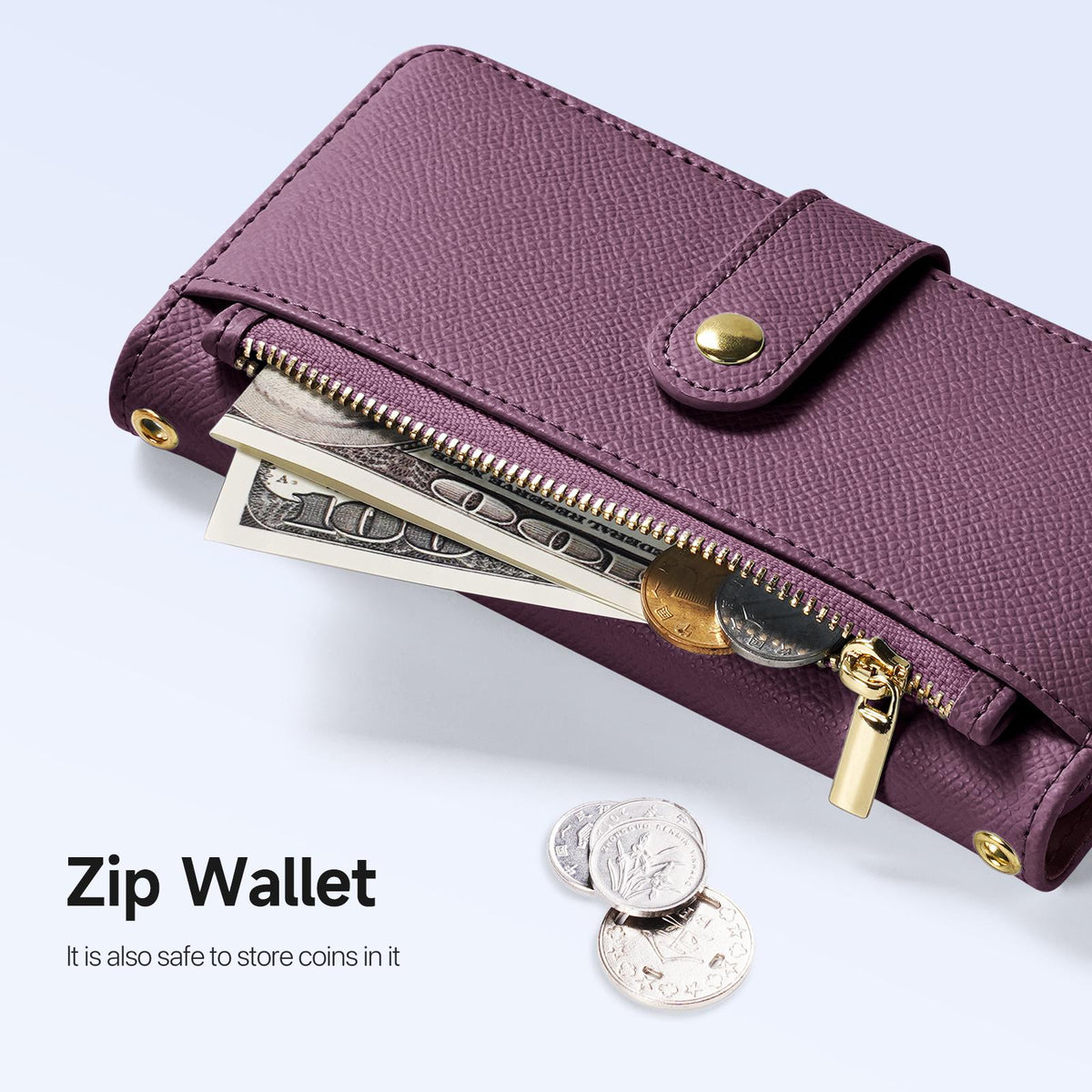 Compatible with iPhone 18 Pro Max DUX DUCIS Lawa Series 2 in 1 Wallet Zipper Detachable MagSafe Phone Case with Lanyard - Cherry Red
