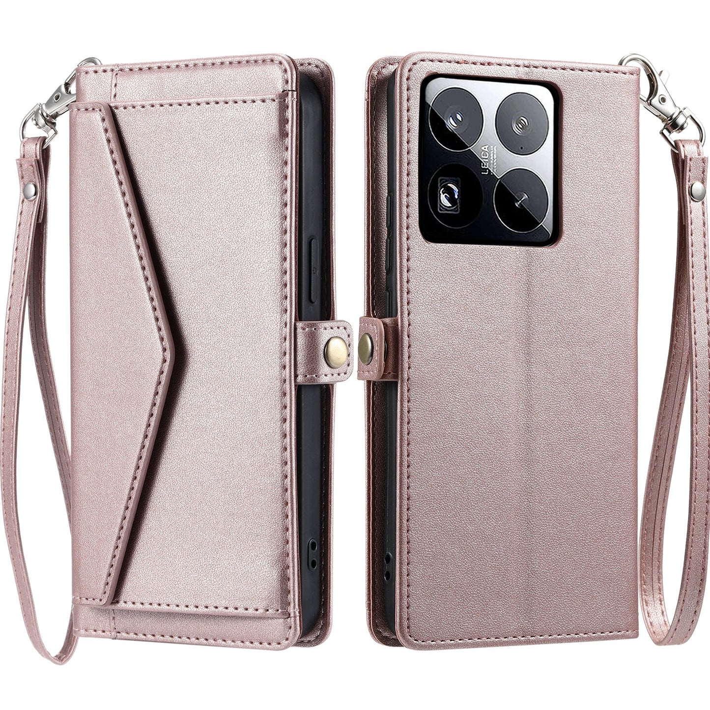 For Xiaomi 15 Pro Wallet Multi-card Slot Leather Phone Case with Lanyard(Rose Gold)
