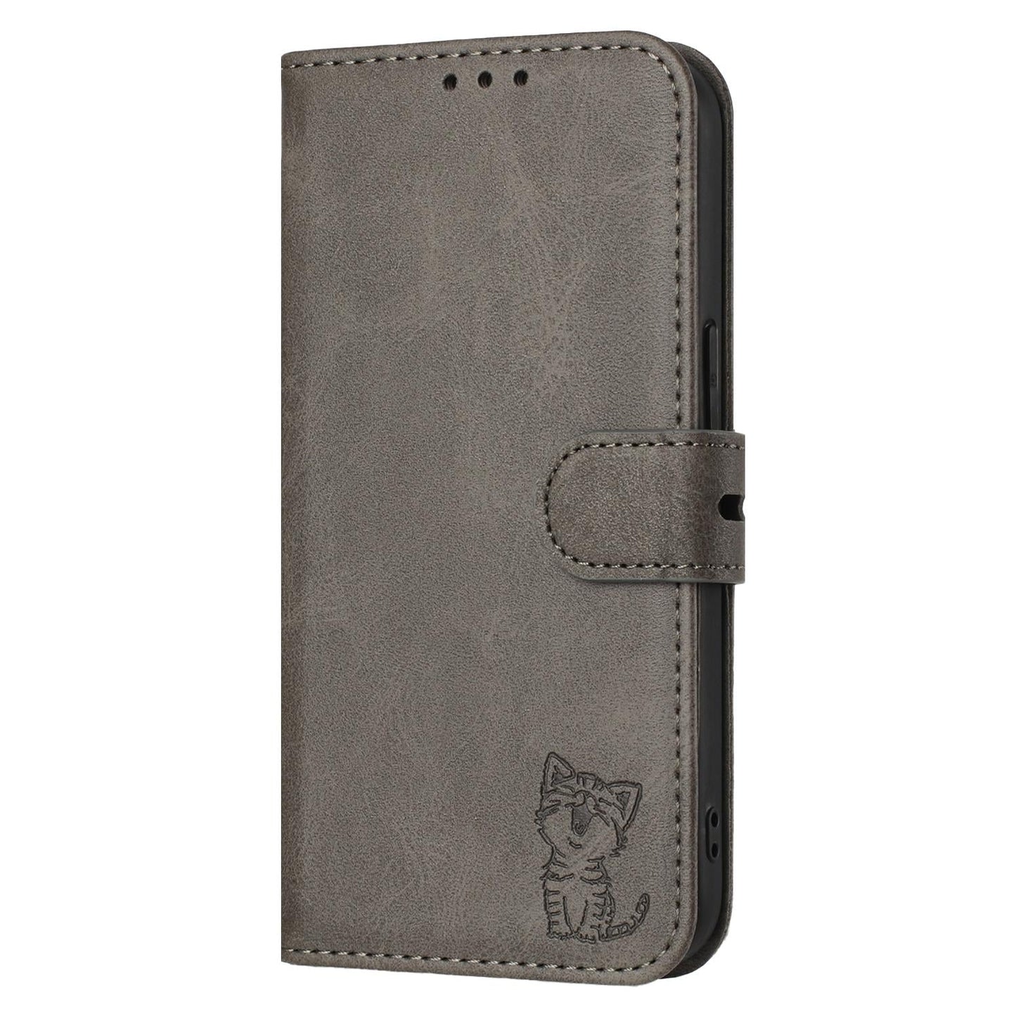 For Samsung Galaxy S25 Edge 5G Embossed Happy Cat Pattern Flip Leather Phone Case(Grey)