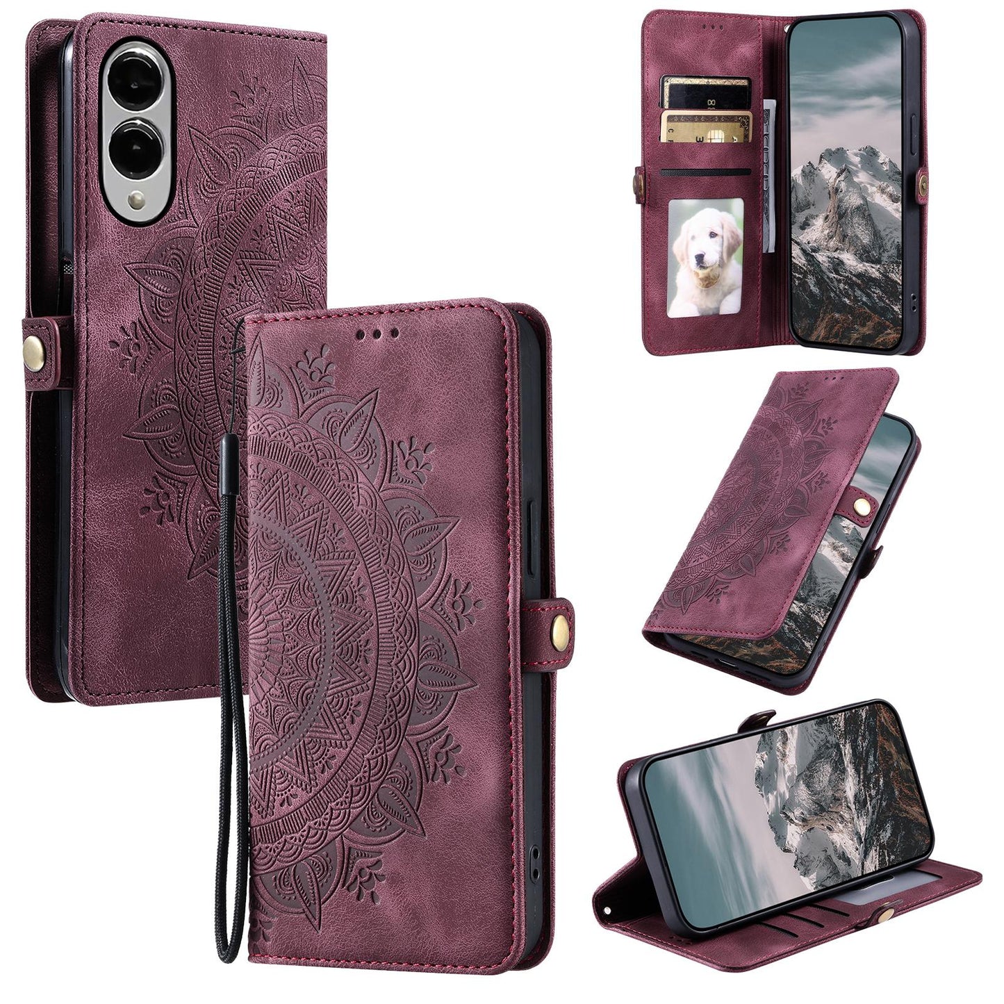 For Samsung Galaxy S25 Edge 5G Skin Feel Totem Embossed Leather Phone Case(Wine Red)