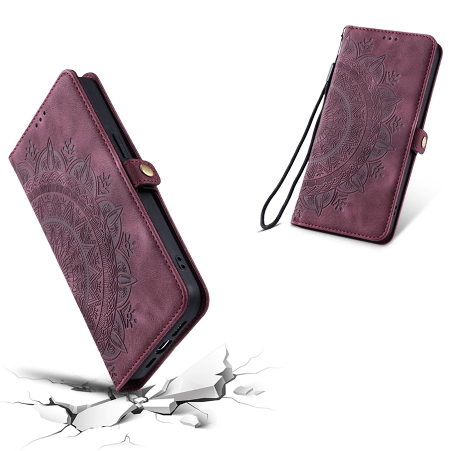 For Samsung Galaxy S25 Edge 5G Skin Feel Totem Embossed Leather Phone Case(Wine Red)