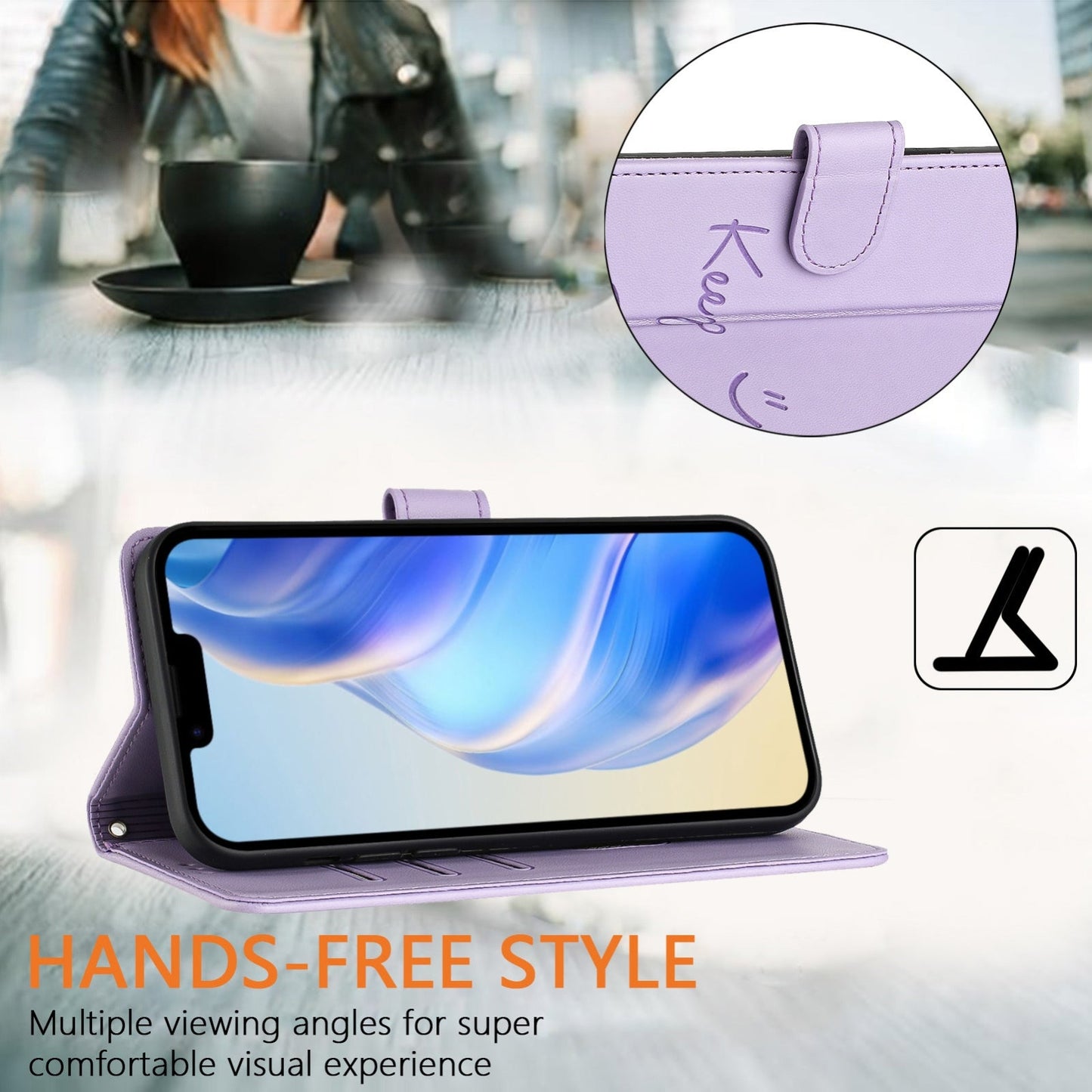 For iPhone 16e Smile Embossing RFID Leather Phone Case(Light Purple)