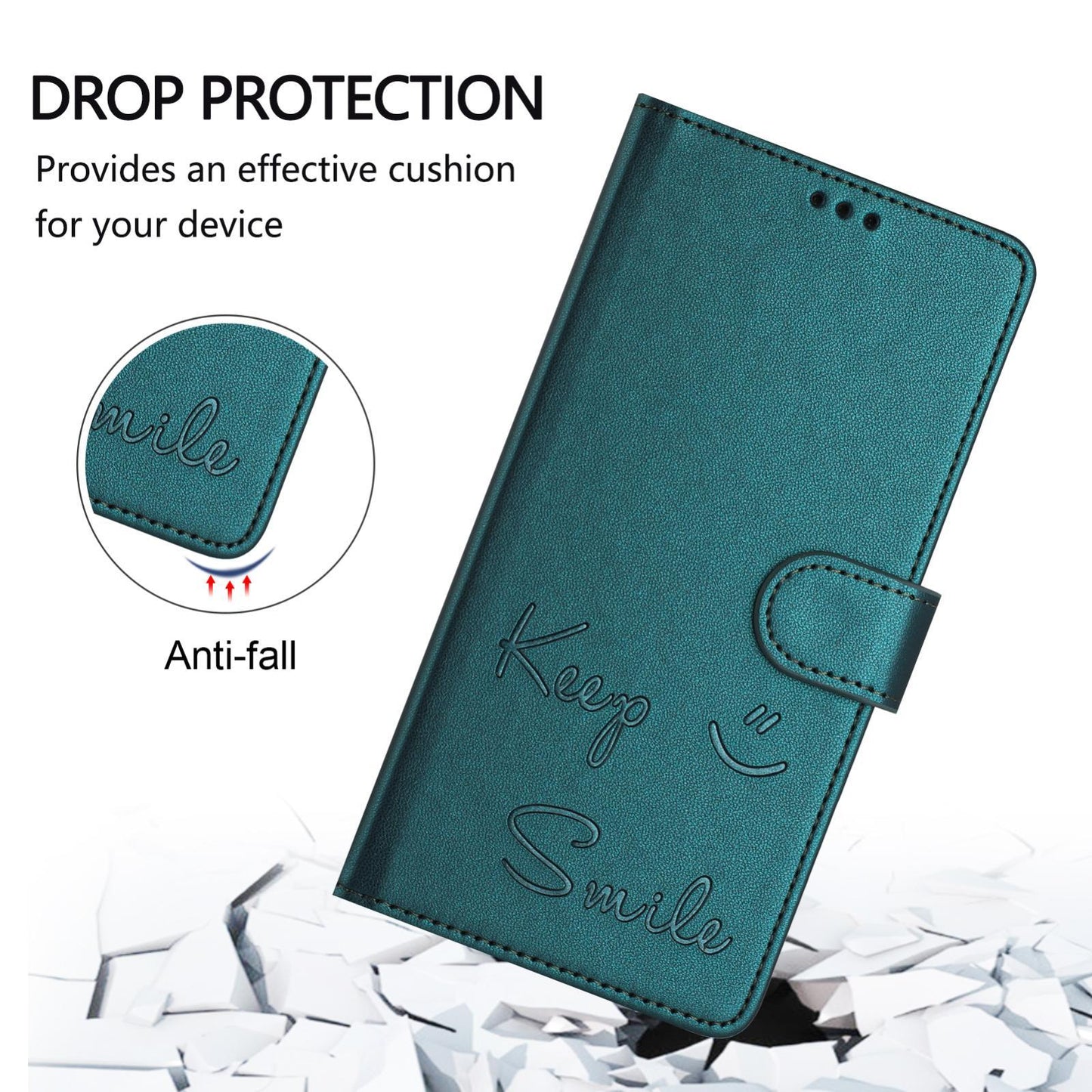 For Samsung Galaxy S25 Edge 5G Smile Embossing RFID Leather Phone Case(Peacock Green)