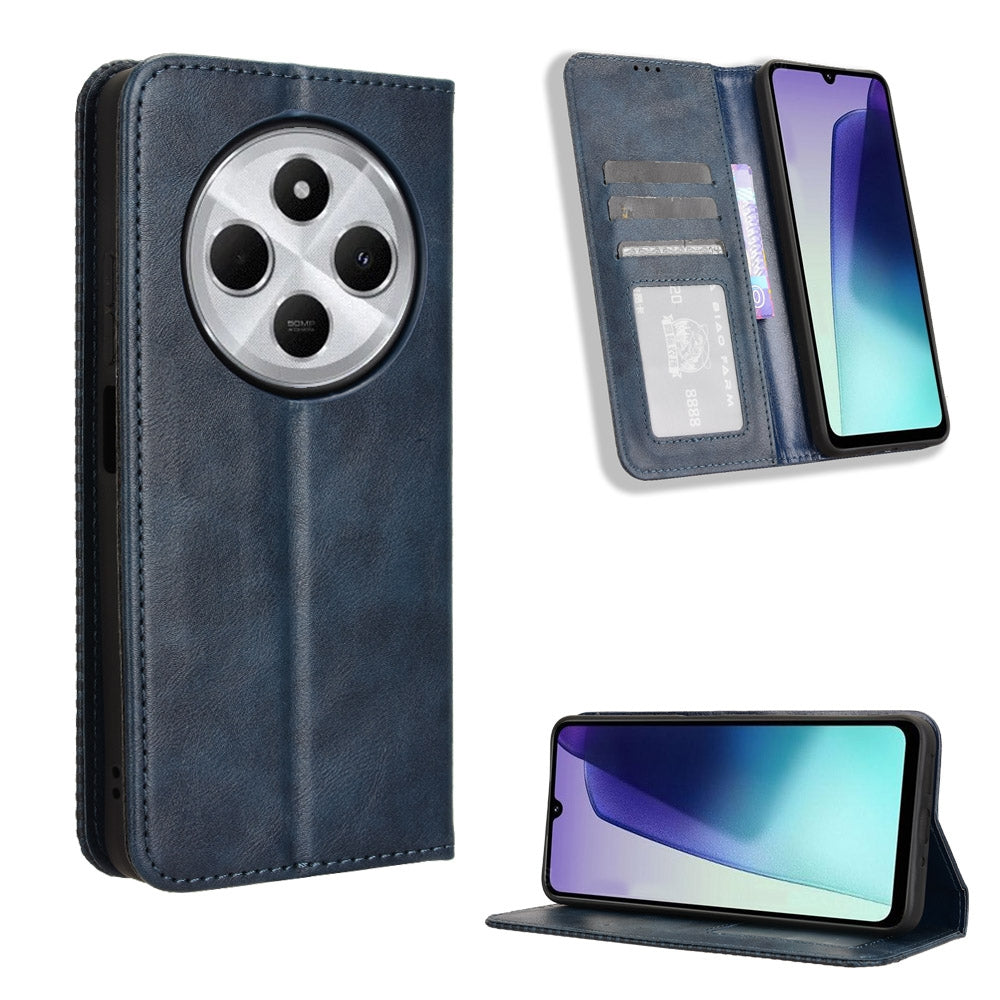 For Redmi 14C 4G Magnetic Buckle Retro Texture Leather Phone Case(Blue)