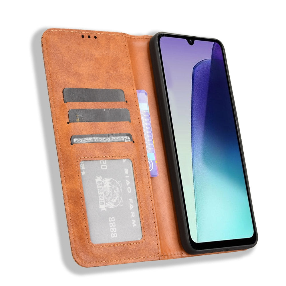 For Redmi 14C 4G Magnetic Buckle Retro Texture Leather Phone Case(Brown)