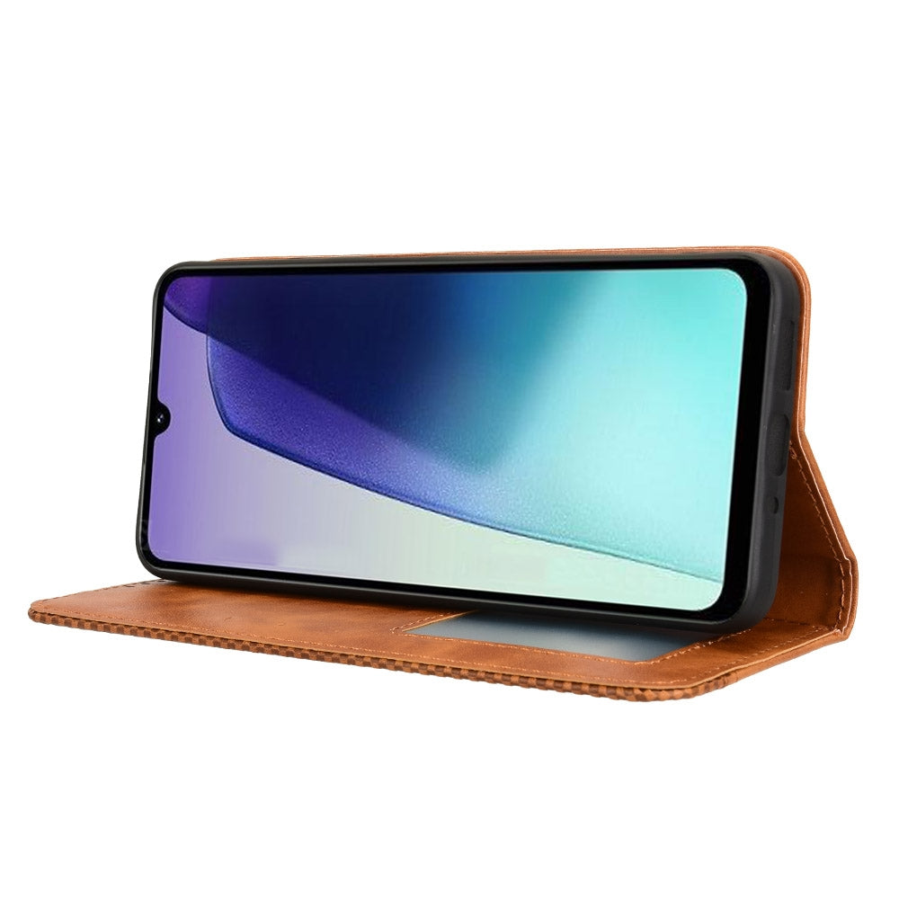 For Redmi 14C 4G Magnetic Buckle Retro Texture Leather Phone Case(Brown)