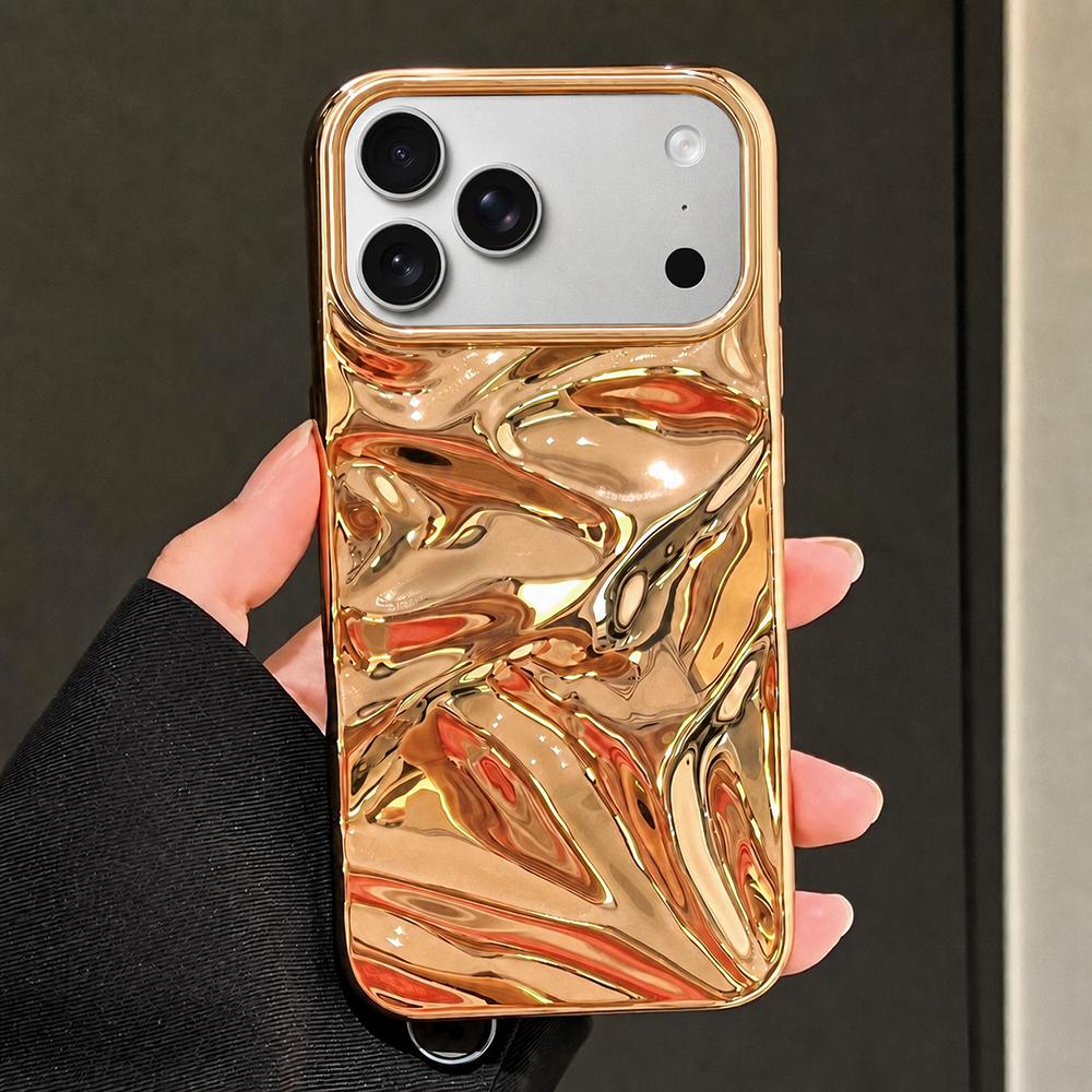 Compatible with iPhone 18 Pro Max Water Ripple Electroplating Paint TPU Phone Case - Bright Gold