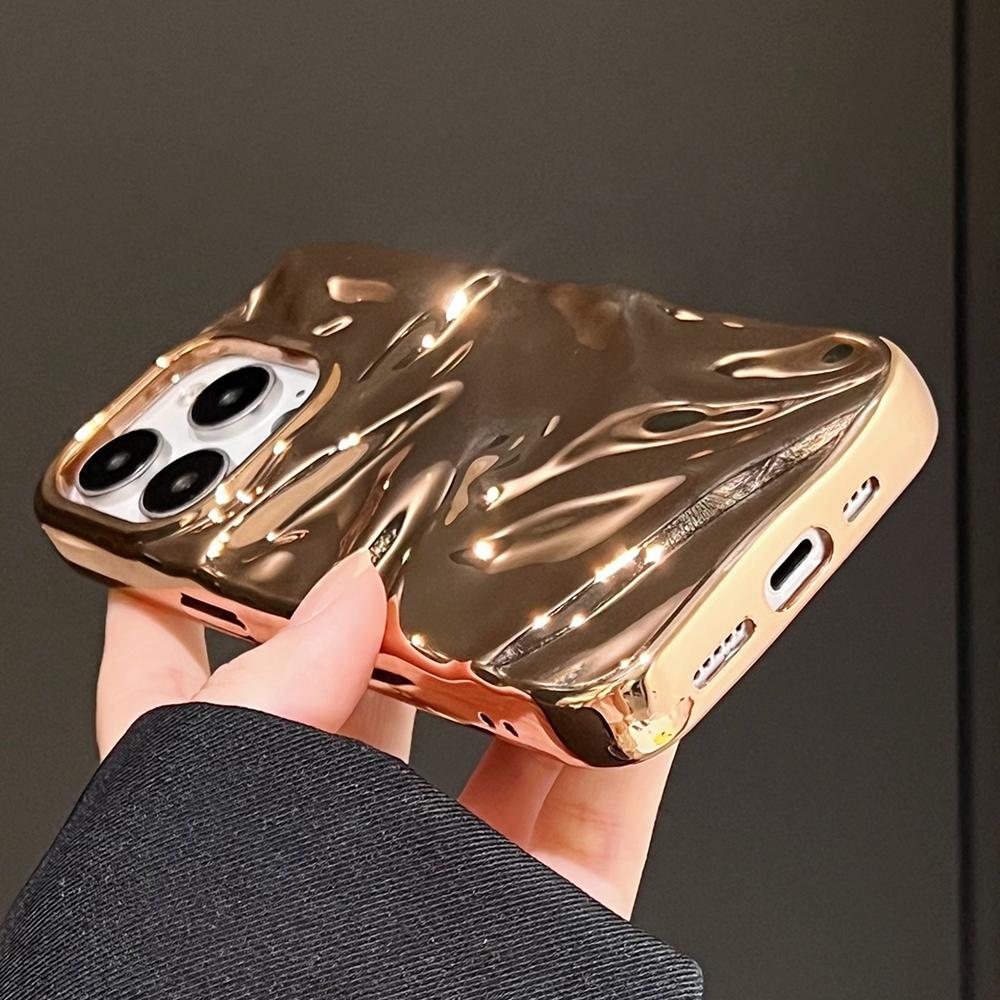 Compatible with iPhone 18 Pro Max Water Ripple Electroplating Paint TPU Phone Case - Bright Gold