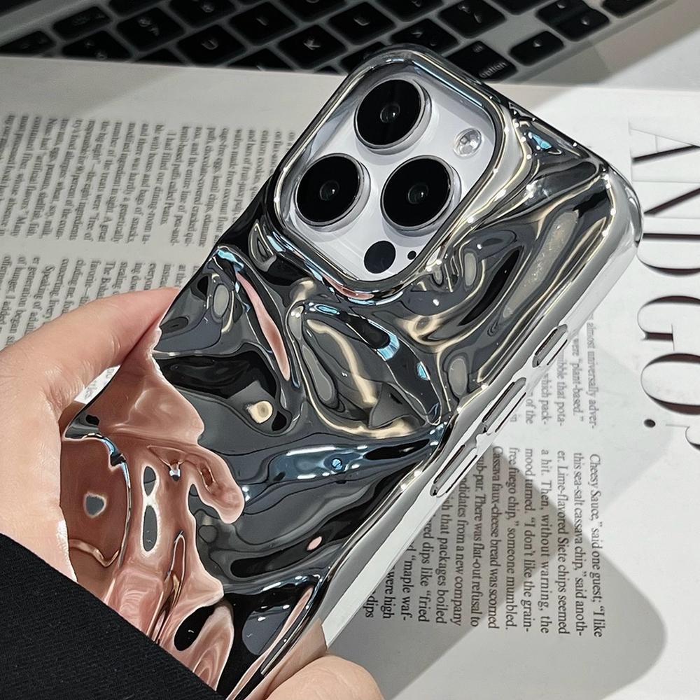 Compatible with iPhone 18 Pro Max Water Ripple Electroplating Paint TPU Phone Case - Bright Silver
