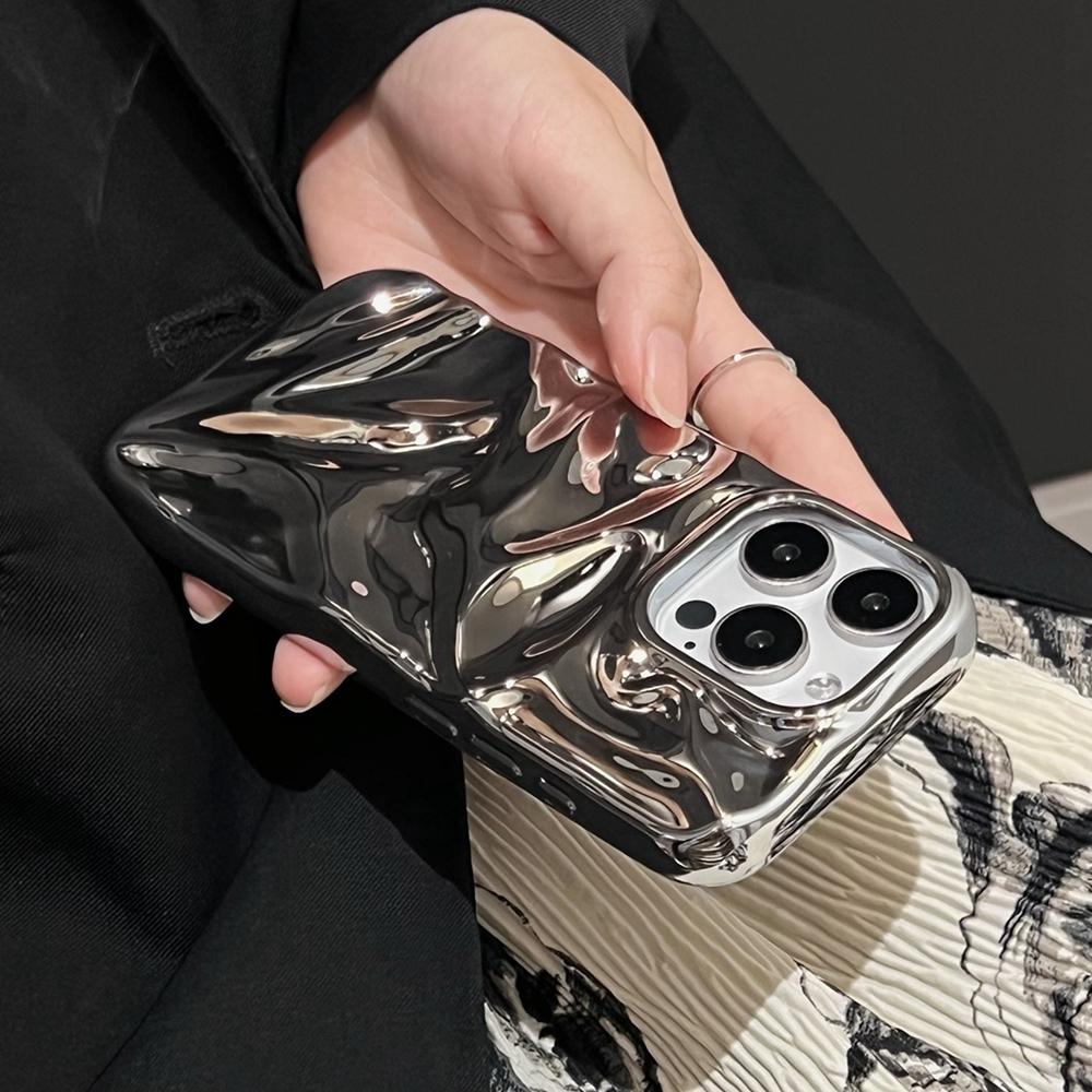 Compatible with iPhone 18 Pro Max Water Ripple Electroplating Paint TPU Phone Case - Bright Silver