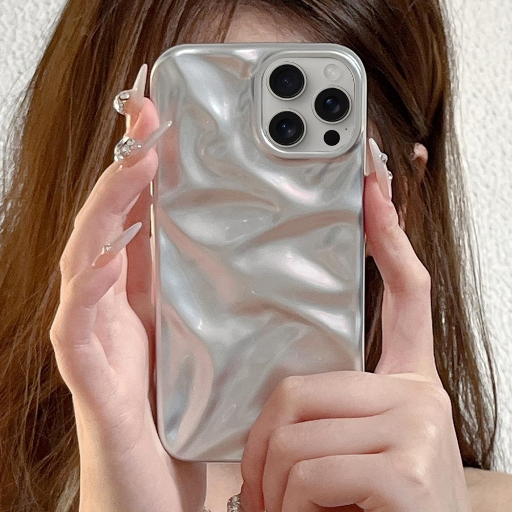 Compatible with iPhone 18 Pro Max Water Ripple Electroplating Paint TPU Phone Case - Silver