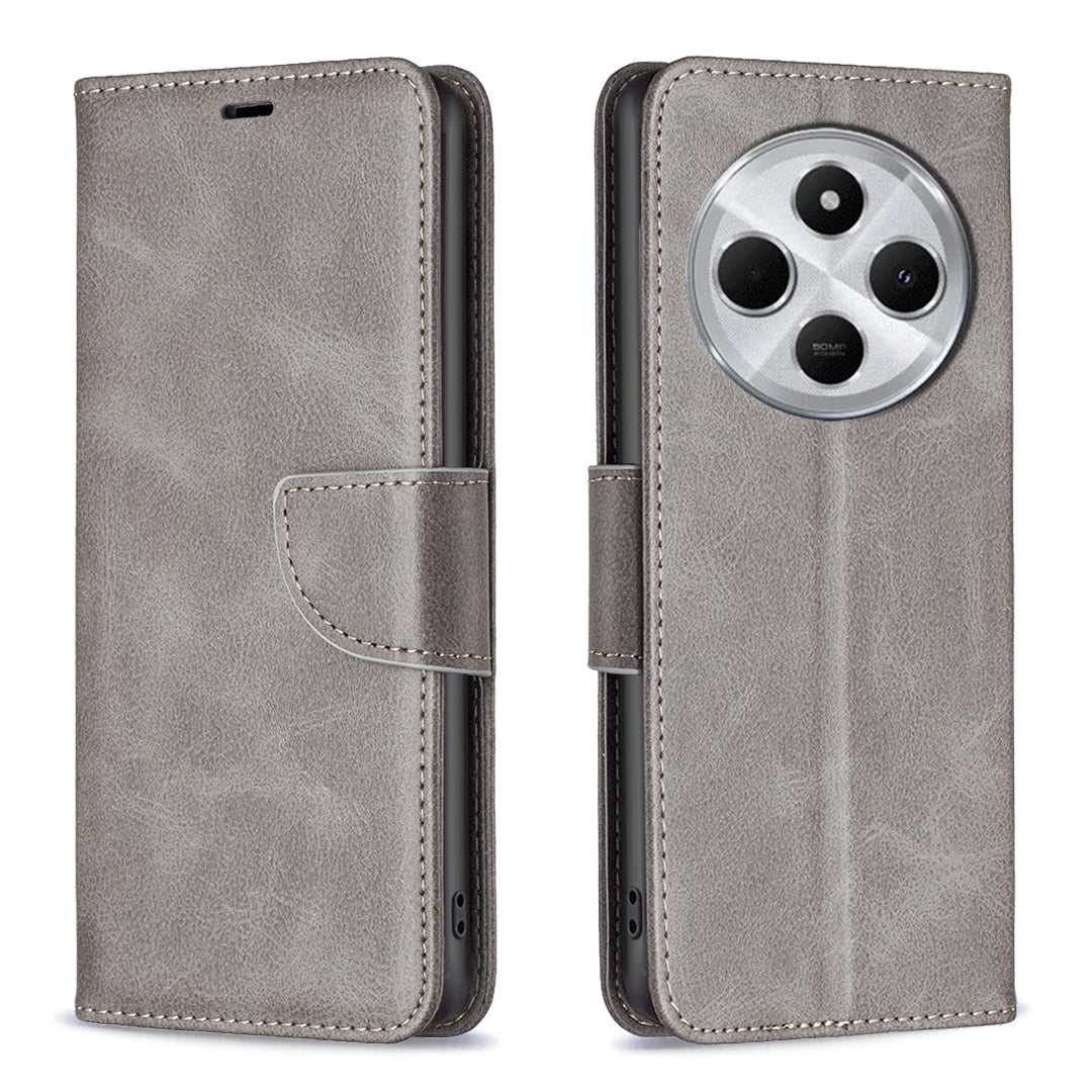 For Redmi 14C 4G Lambskin Texture Pure Color Flip Leather Phone Case(Grey)