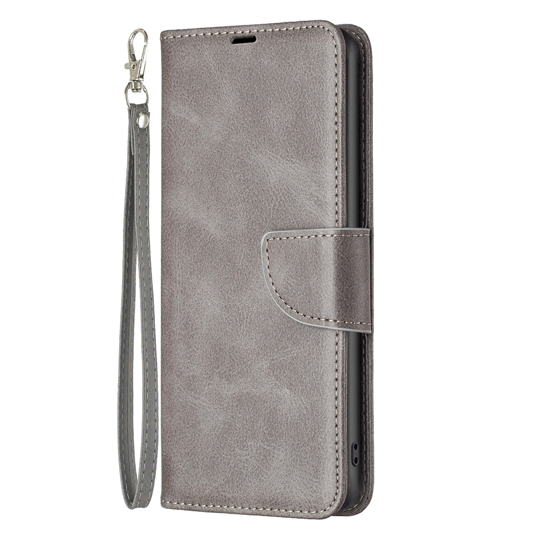 For Redmi 14C 4G Lambskin Texture Pure Color Flip Leather Phone Case(Grey)
