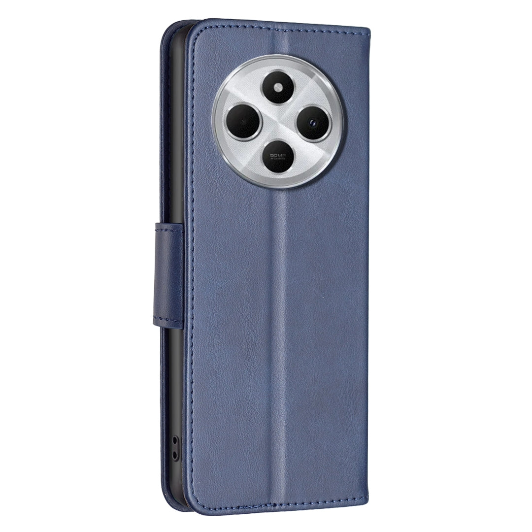 For Redmi 14C 4G Lambskin Texture Pure Color Flip Leather Phone Case(Blue)