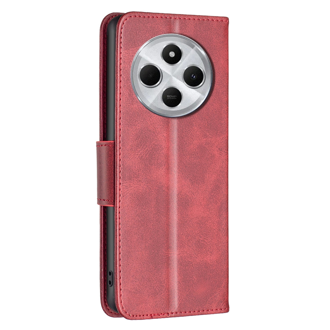 For Redmi 14C 4G Lambskin Texture Pure Color Flip Leather Phone Case(Red)