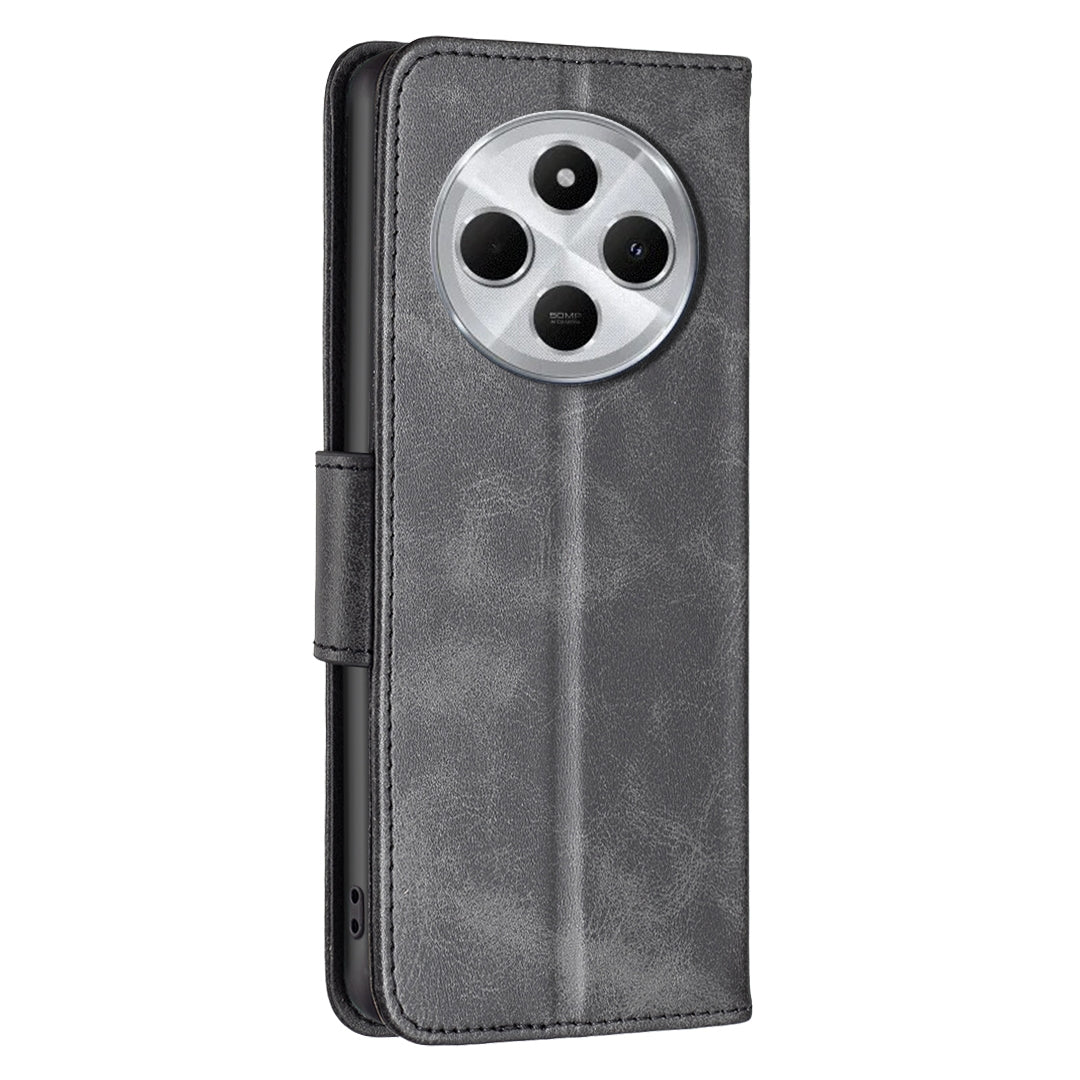 For Redmi 14C 4G Lambskin Texture Pure Color Flip Leather Phone Case(Black)