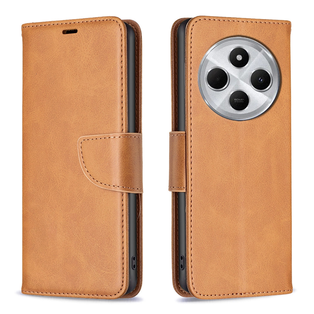 For Redmi 14C 4G Lambskin Texture Pure Color Flip Leather Phone Case(Yellow)