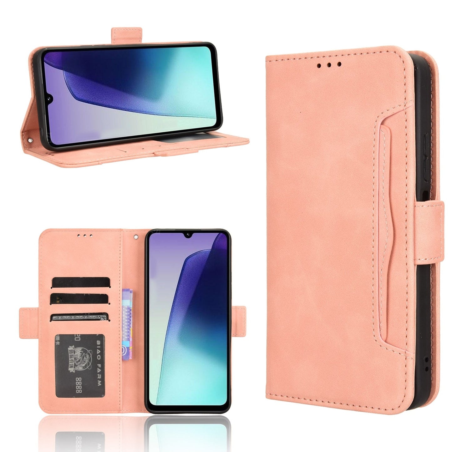 For Redmi 14C 4G Skin Feel Calf Texture Card Slots Leather Phone Case(Pink)