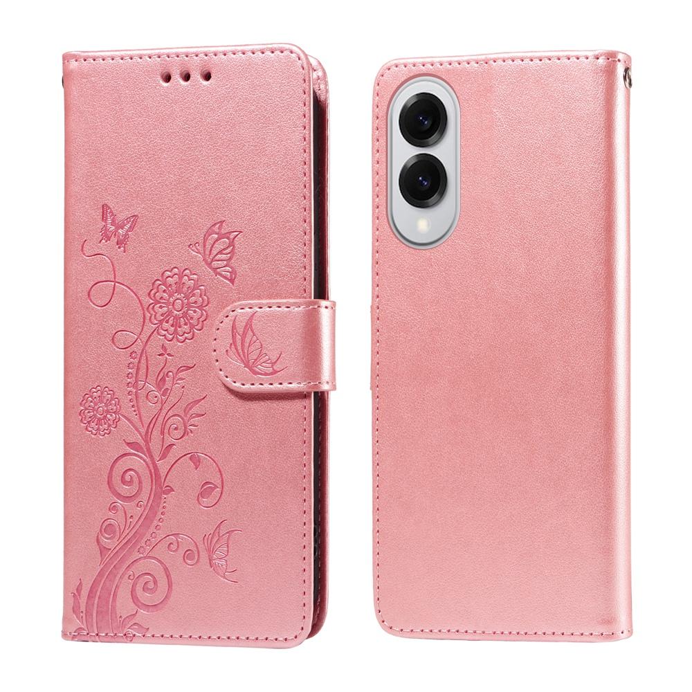 For Samsung Galaxy S25 Edge 5G Embossed Butterfly Flowers Leather Phone Case(Rose Gold)