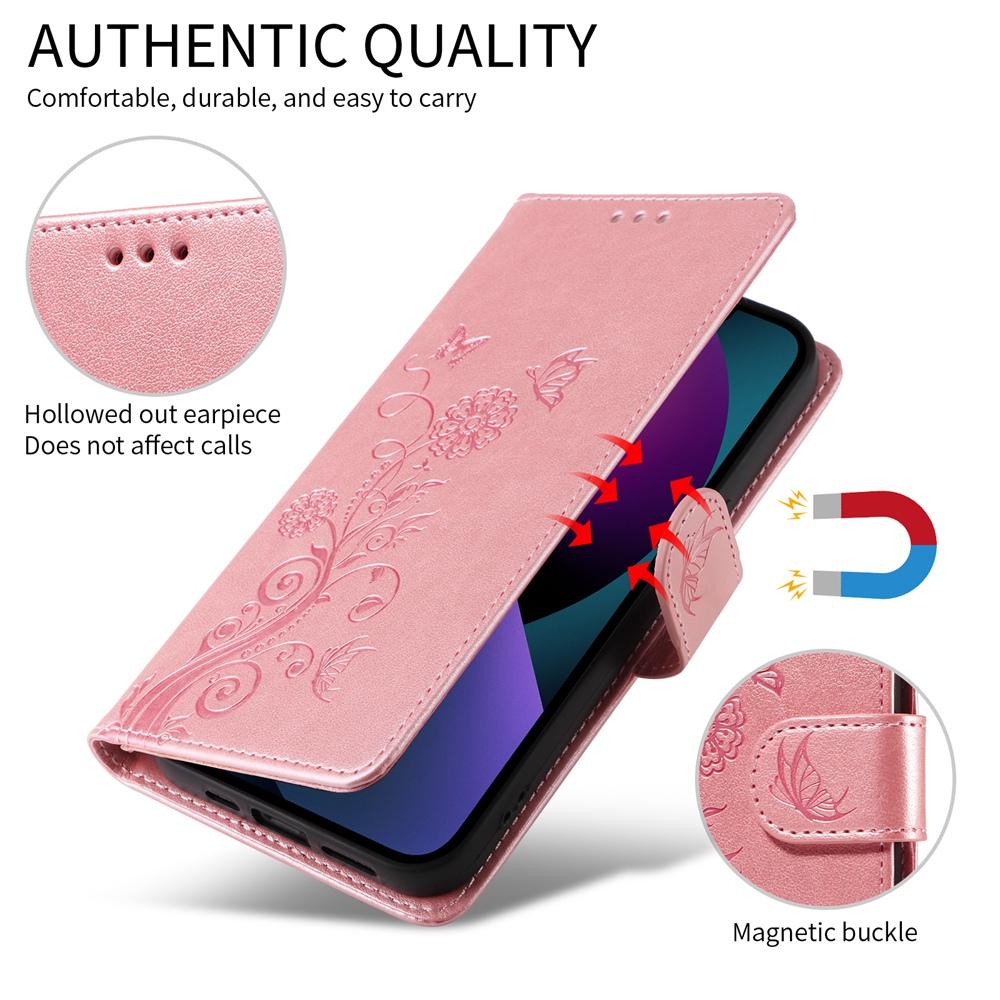 For Samsung Galaxy S25 Edge 5G Embossed Butterfly Flowers Leather Phone Case(Rose Gold)