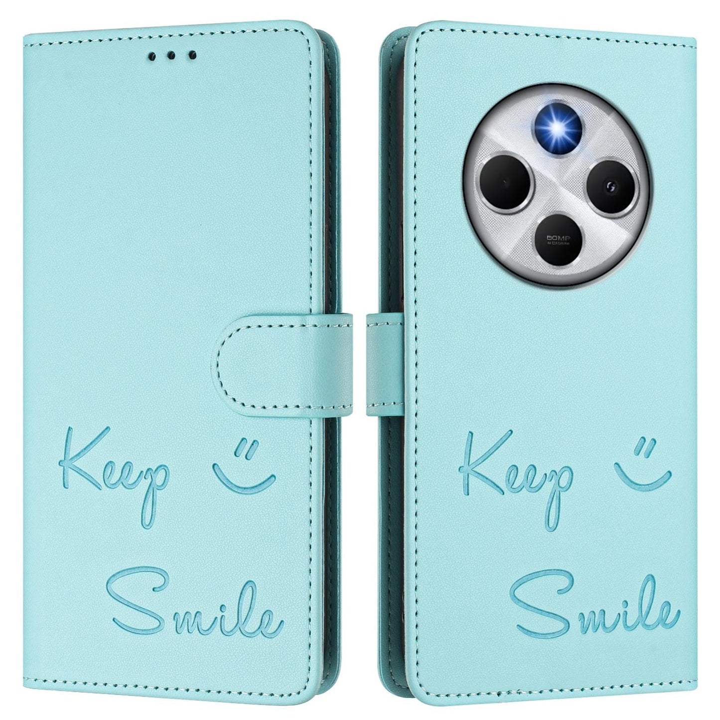For Redmi 14C 4G Smile Embossing RFID Leather Phone Case(Mint Green)