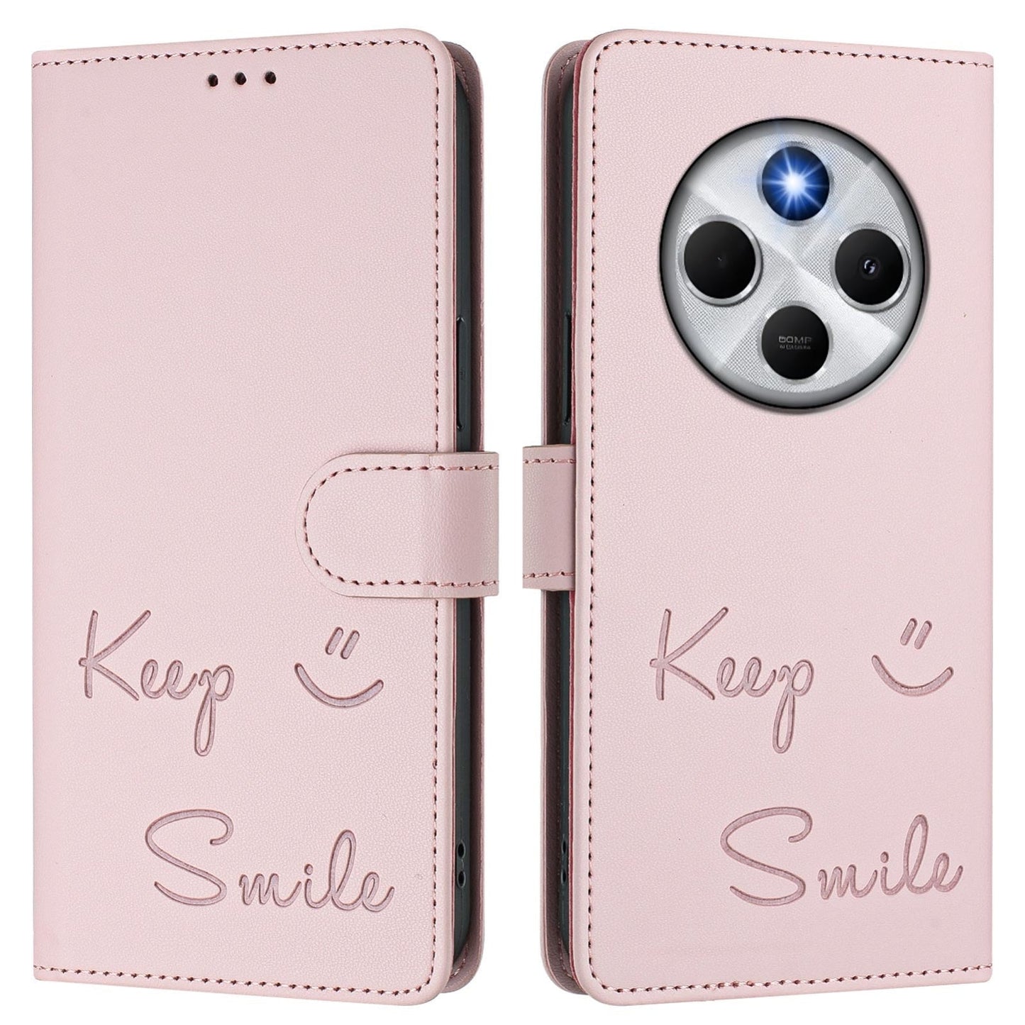 For Redmi 14C 4G Smile Embossing RFID Leather Phone Case(Pink)