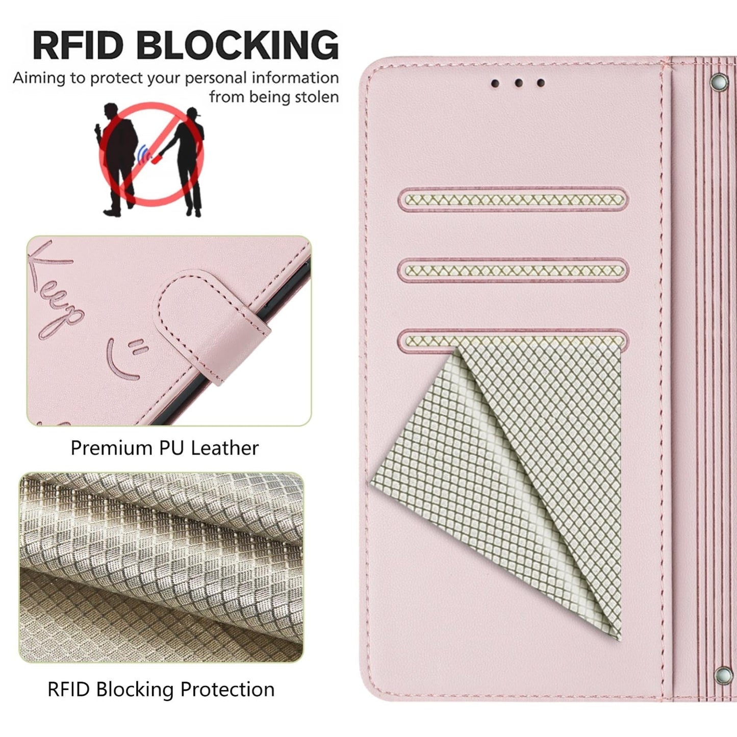 For Redmi 14C 4G Smile Embossing RFID Leather Phone Case(Pink)