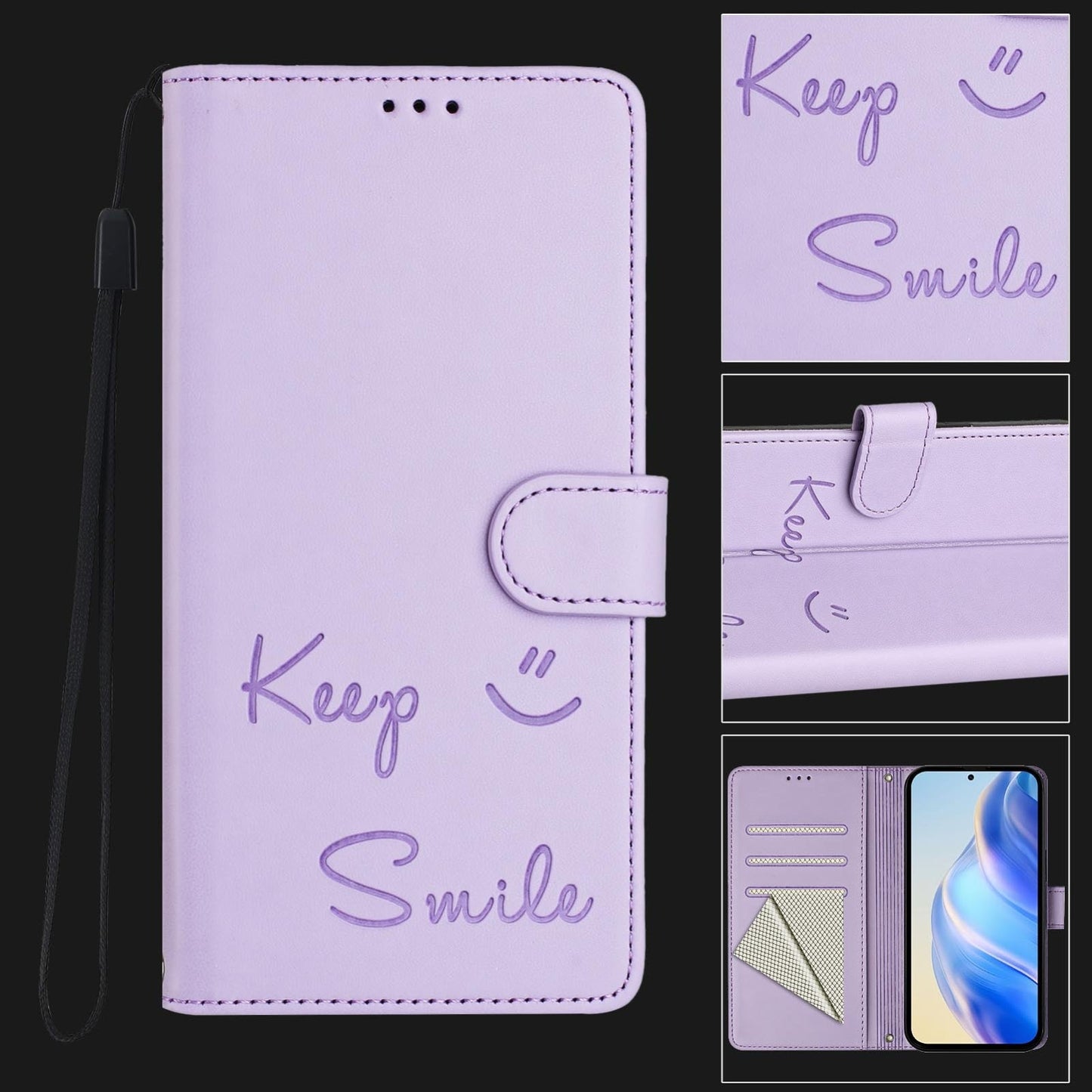 For Redmi 14C 4G Smile Embossing RFID Leather Phone Case(Light Purple)