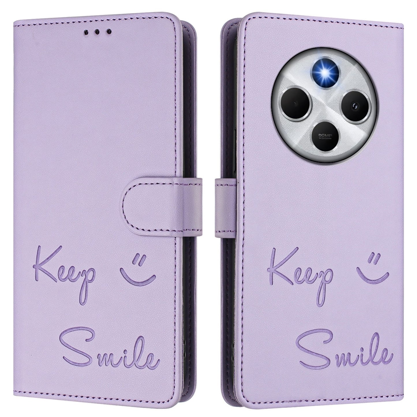 For Redmi 14C 4G Smile Embossing RFID Leather Phone Case(Light Purple)