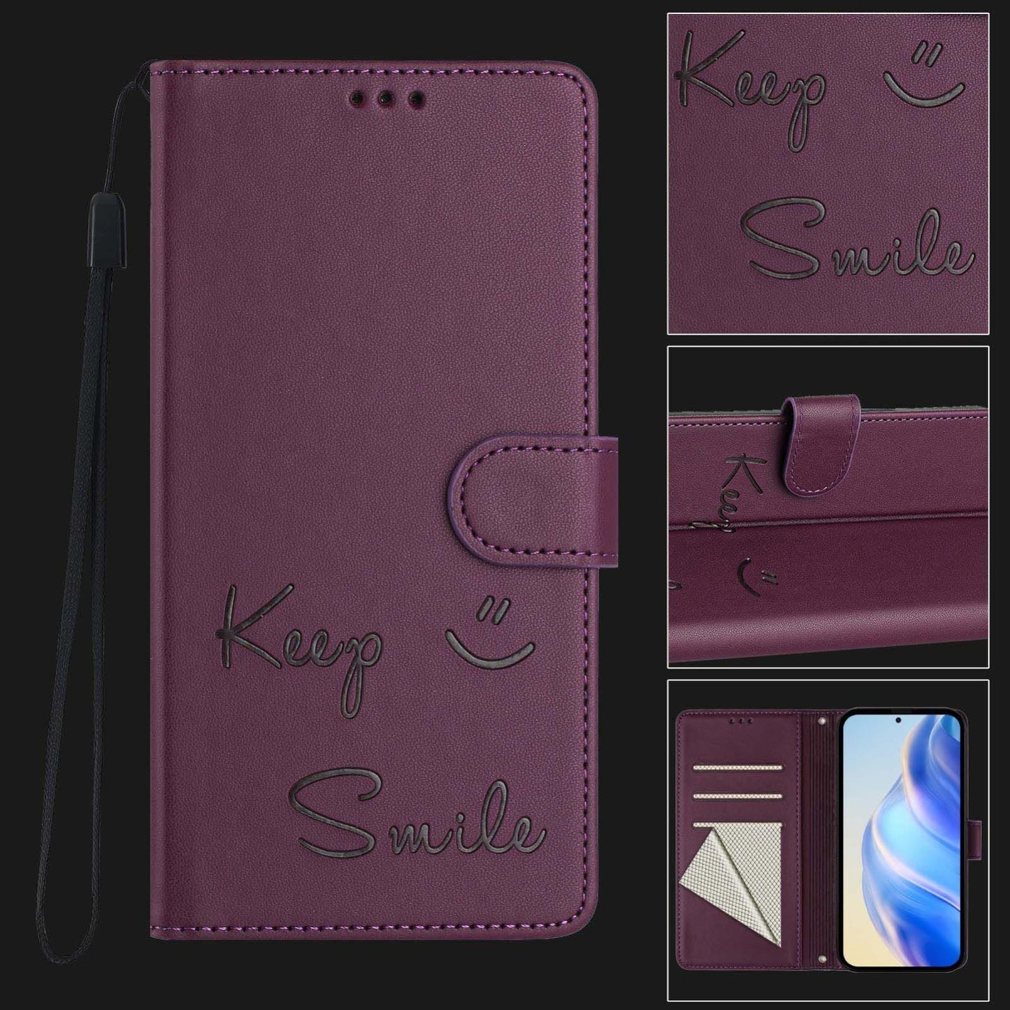 For Redmi 14C 4G Smile Embossing RFID Leather Phone Case(Violet)