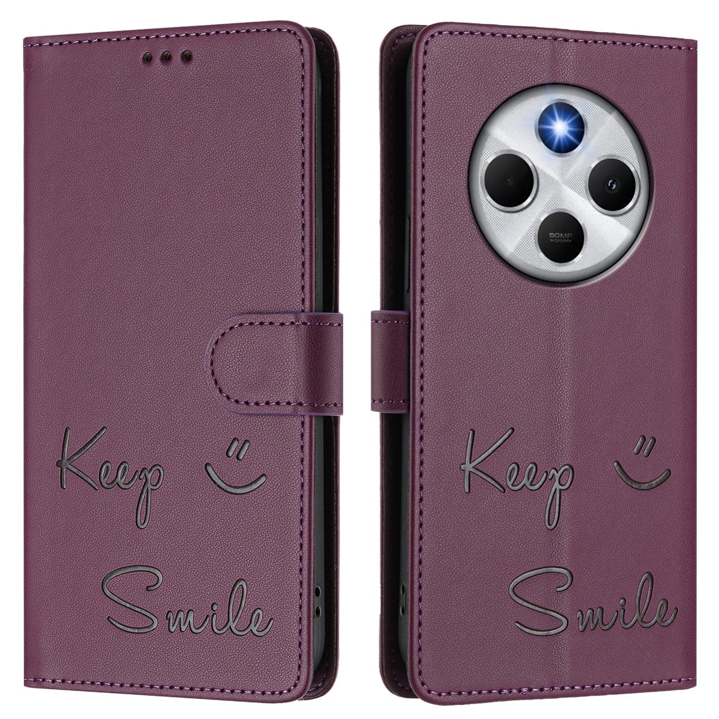 For Redmi 14C 4G Smile Embossing RFID Leather Phone Case(Violet)