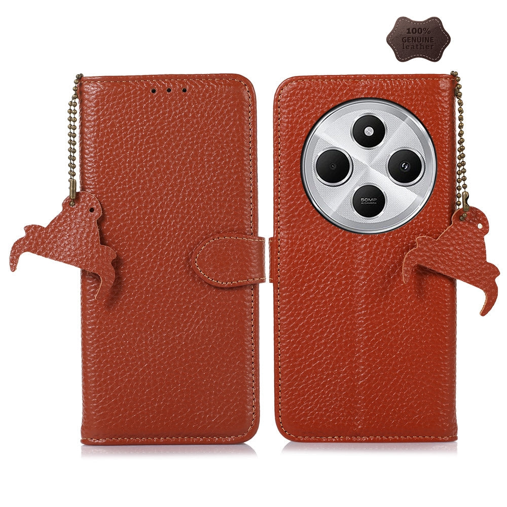 For Redmi 14C 4G Genuine Leather Litchi Texture RFID Leather Phone Case(Coffee)