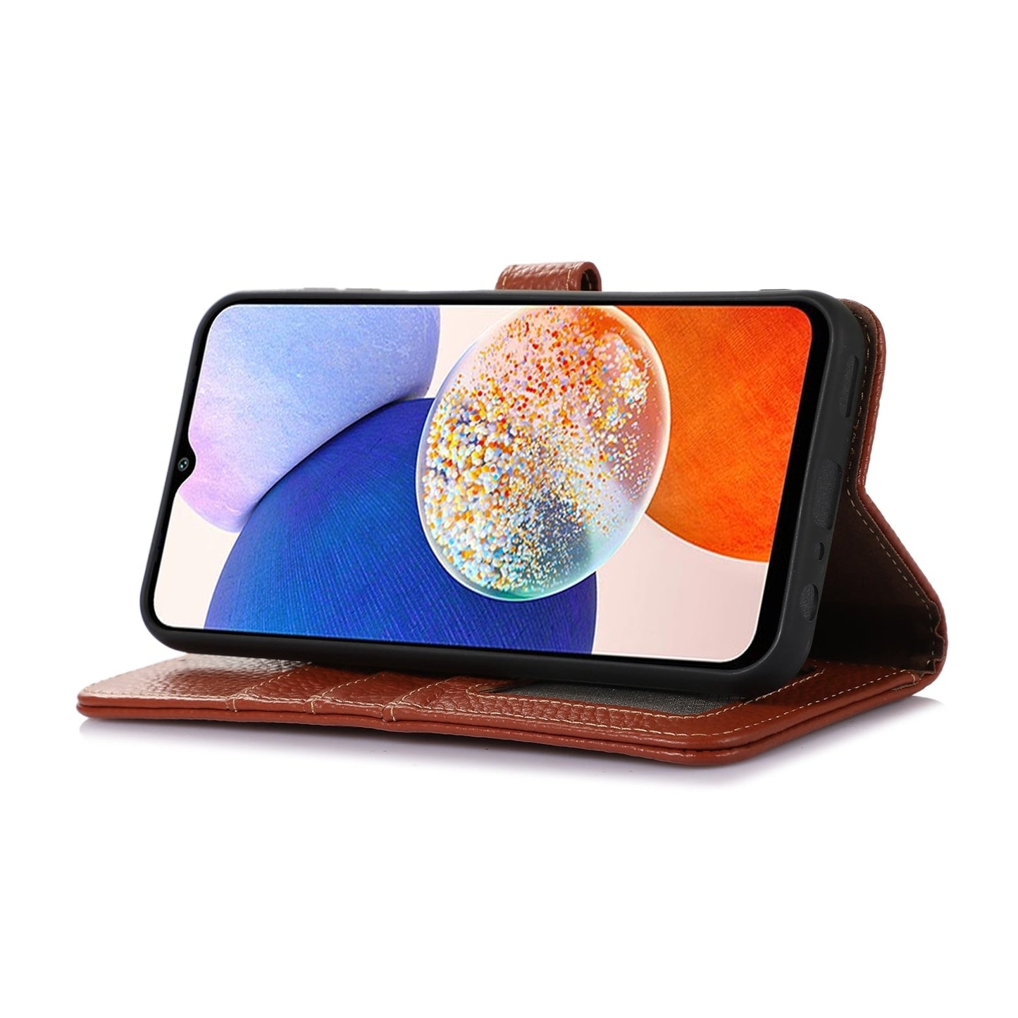 For Redmi 14C 4G Genuine Leather Litchi Texture RFID Leather Phone Case(Coffee)