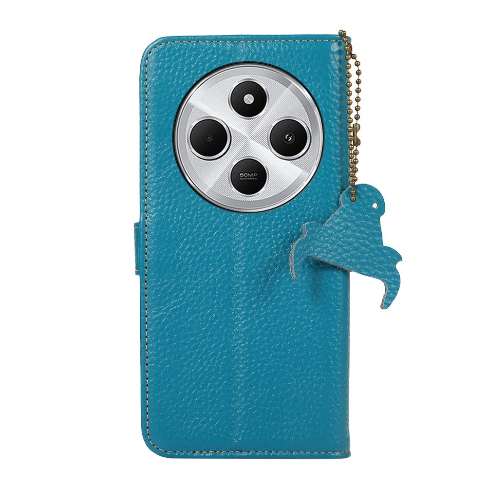 For Redmi 14C 4G Genuine Leather Litchi Texture RFID Leather Phone Case(Blue)