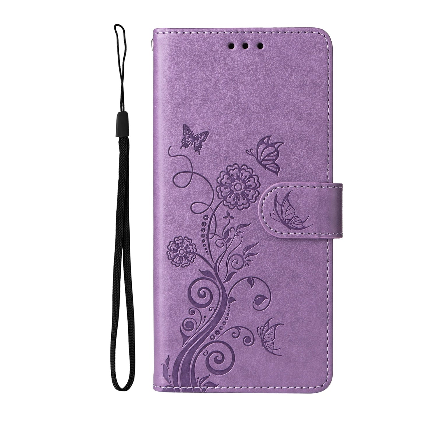 For Redmi 14C Embossed Butterfly Flowers Leather Phone Case(Purple)