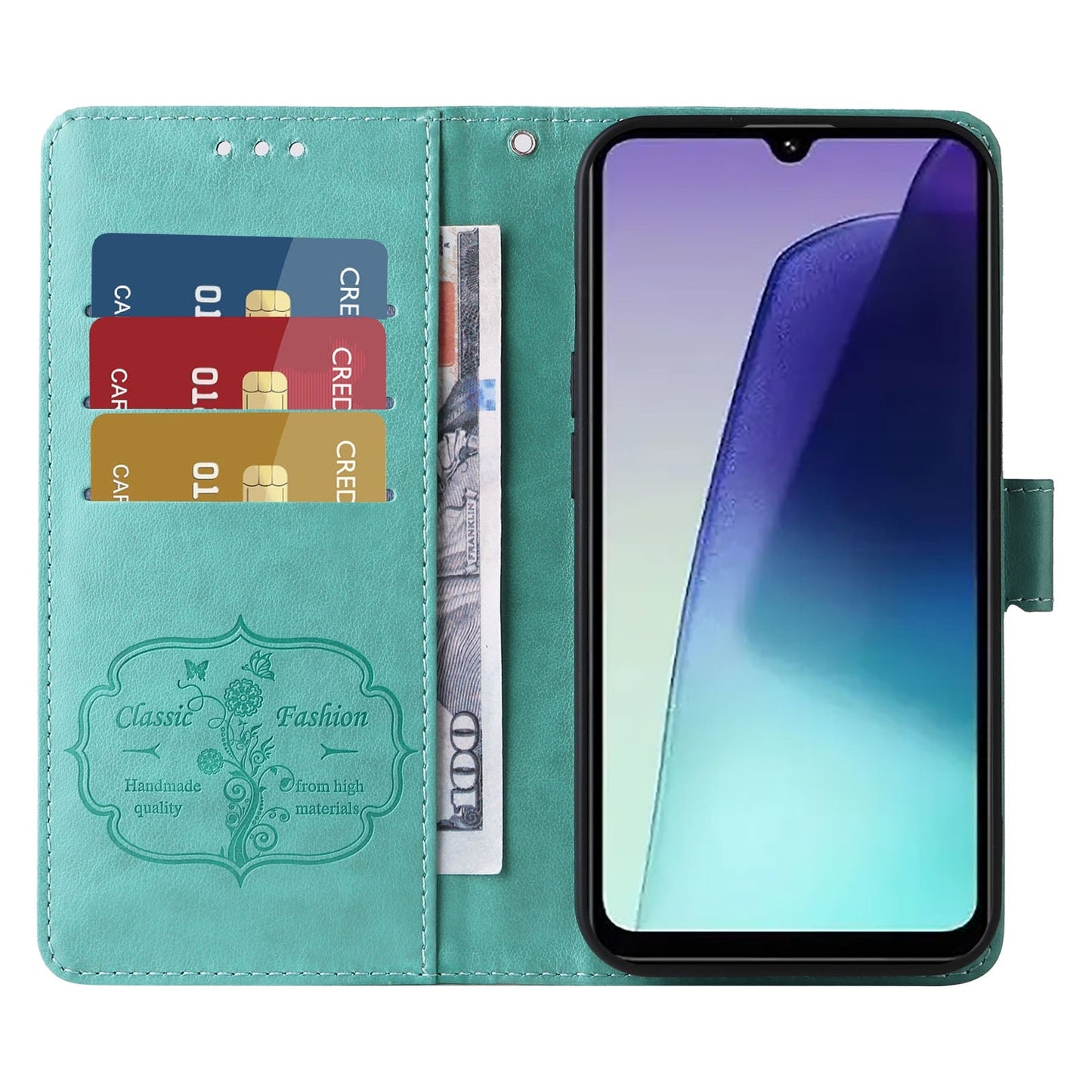 For Redmi 14C Embossed Butterfly Flowers Leather Phone Case(Green)