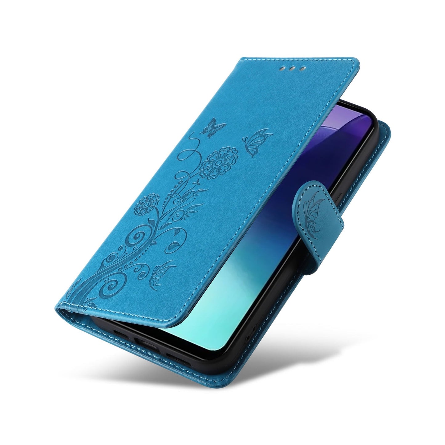 For Redmi 14C Embossed Butterfly Flowers Leather Phone Case(Blue)