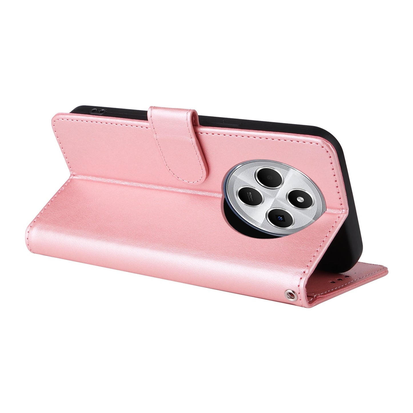 For Redmi 14C Embossed Butterfly Flowers Leather Phone Case(Rose Gold)