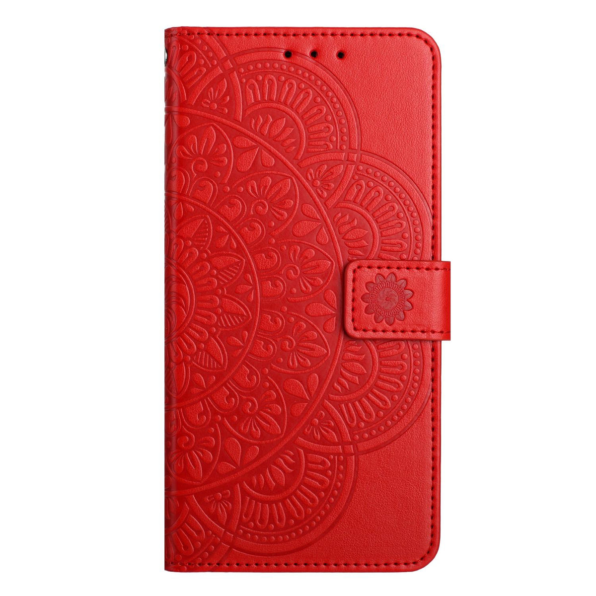 Compatible with iPhone 18 Pro Max Flower Embossed Leather Phone Case - Red