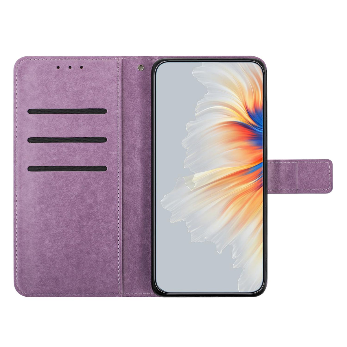 Compatible with iPhone 18 Pro Max Flower Embossed Leather Phone Case - Purple