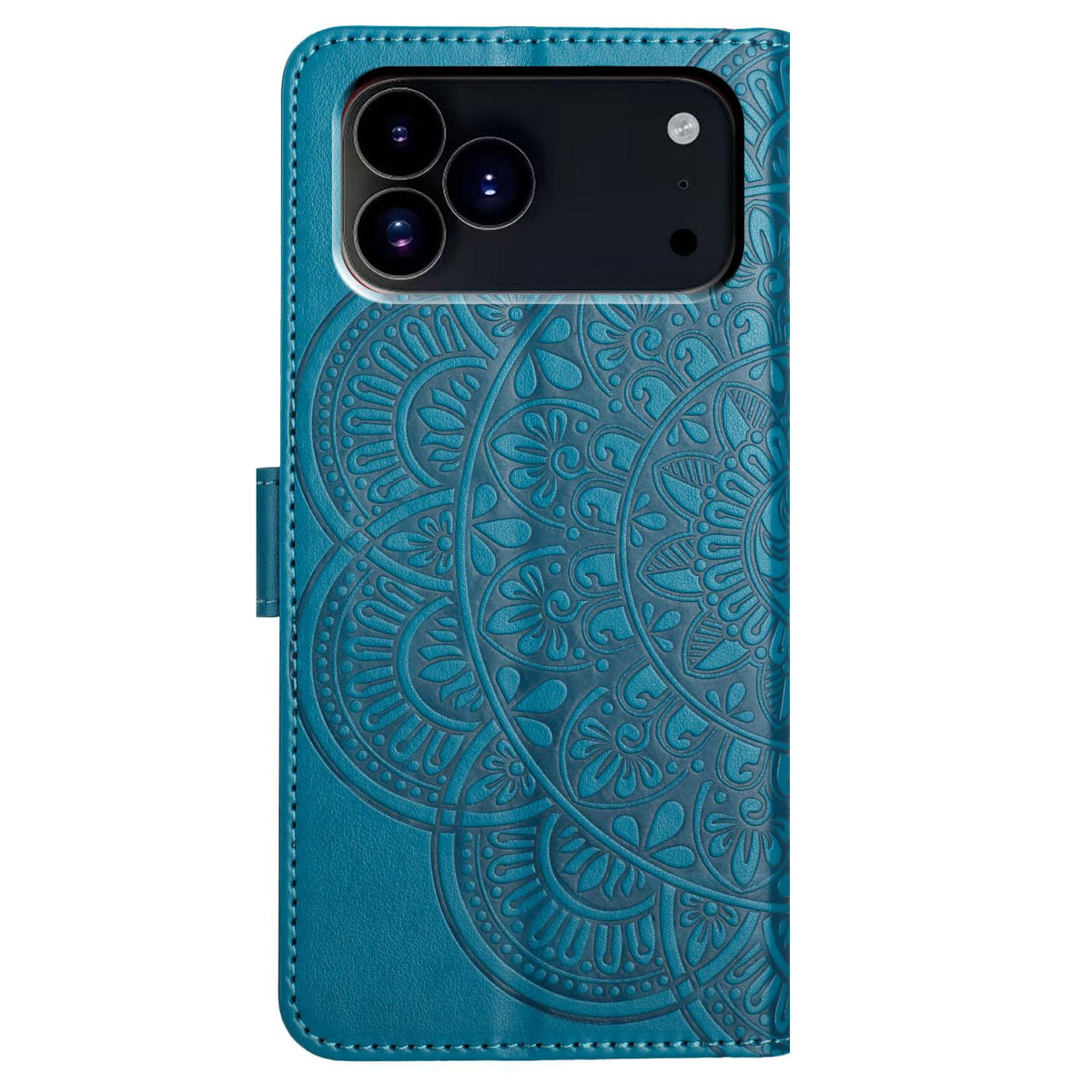 Compatible with iPhone 18 Pro Max Flower Embossed Leather Phone Case - Blue