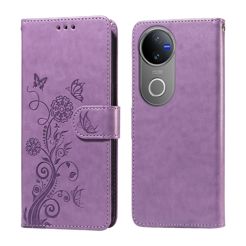 For vivo V50 Embossed Butterfly Flowers Leather Phone Case(Purple)