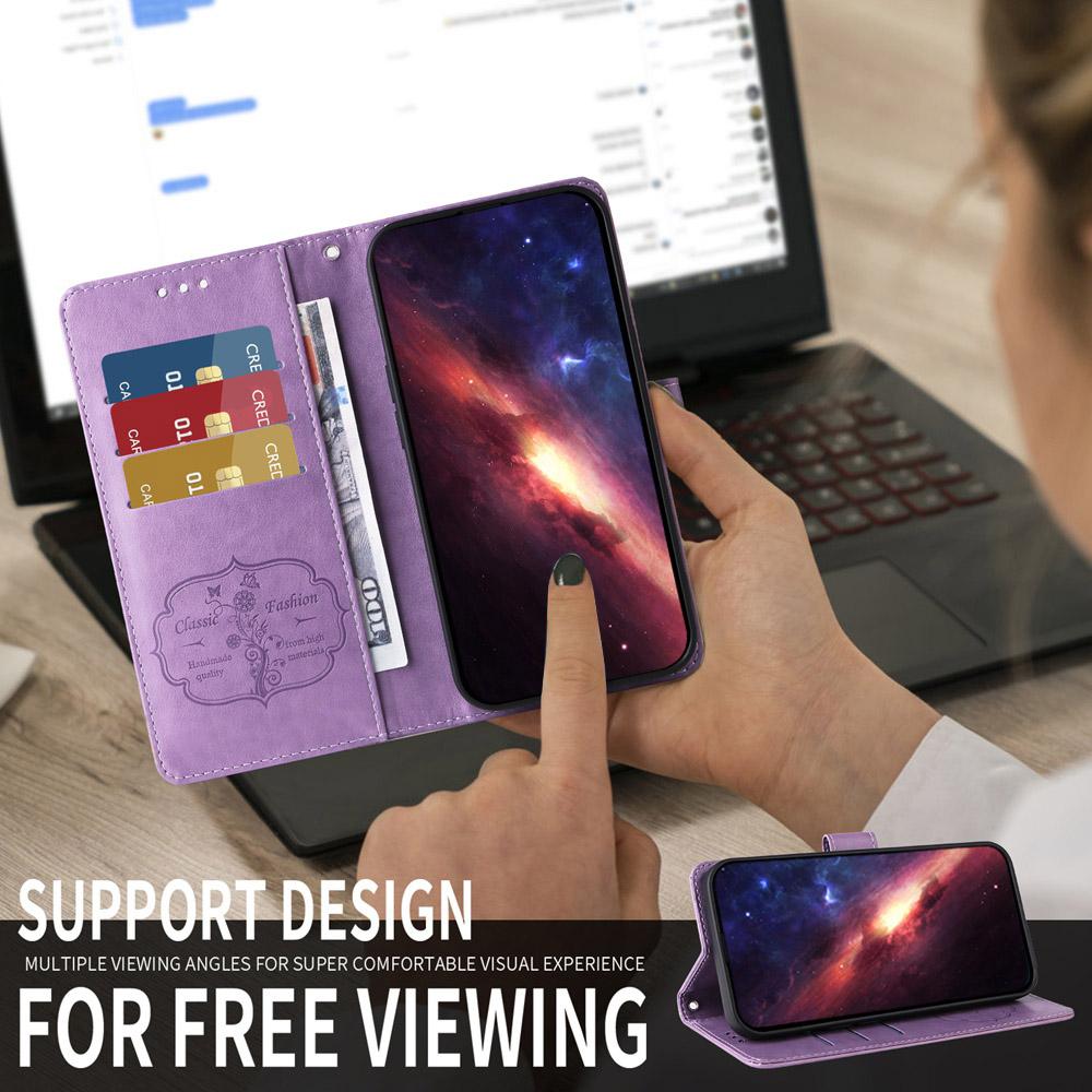 For vivo V50 Embossed Butterfly Flowers Leather Phone Case(Purple)