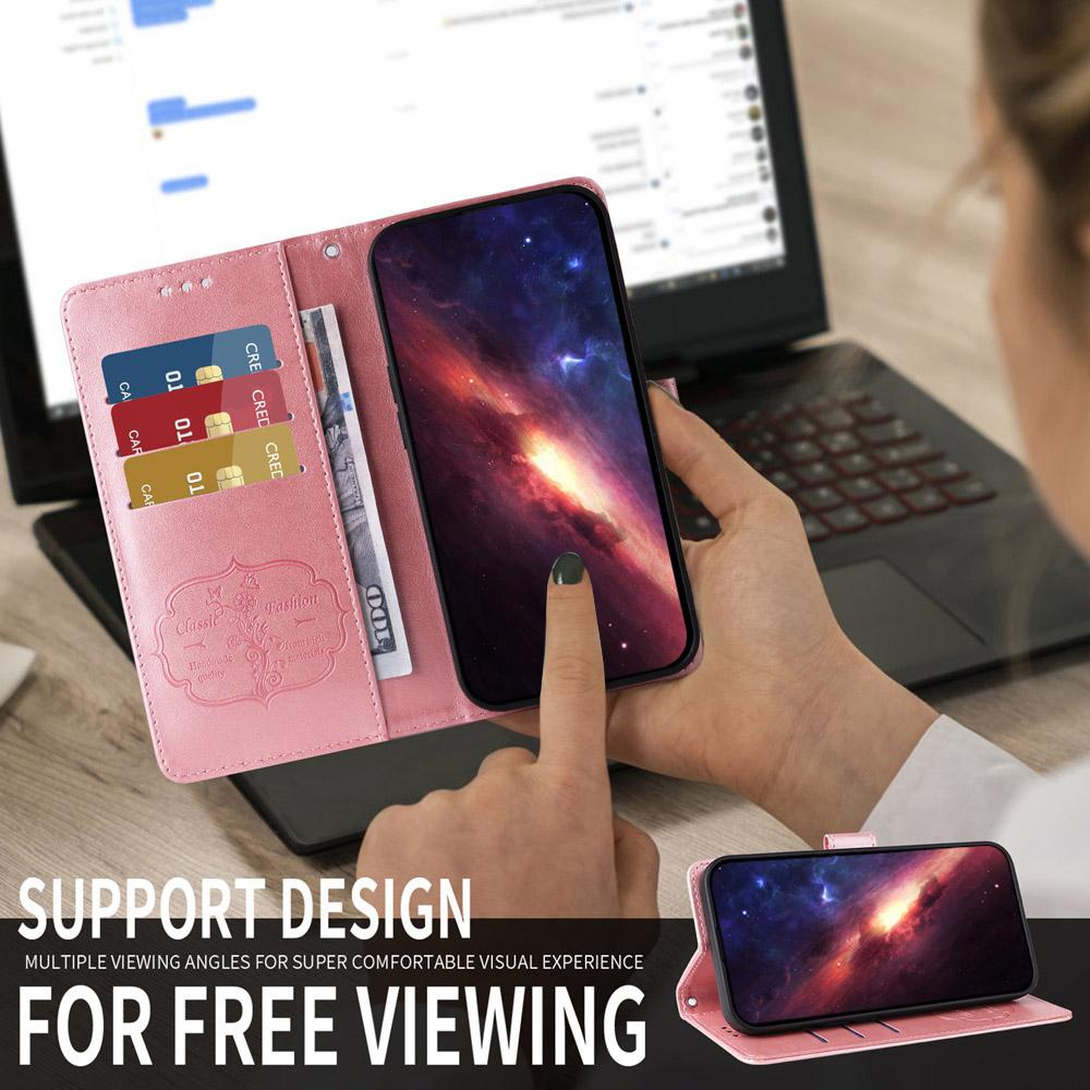 For vivo V50 Embossed Butterfly Flowers Leather Phone Case(Rose Gold)