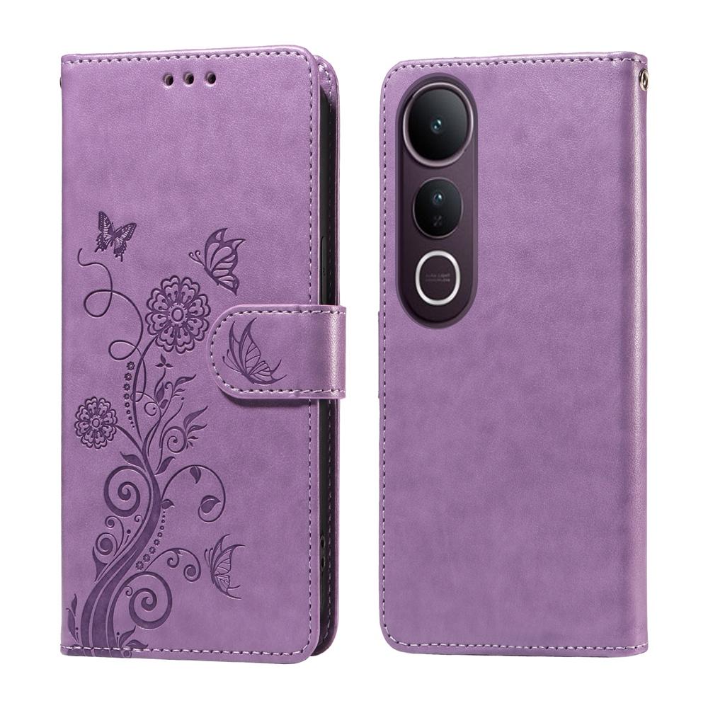 For vivo V50 Lite 4G / 5G Embossed Butterfly Flowers Leather Phone Case(Purple)