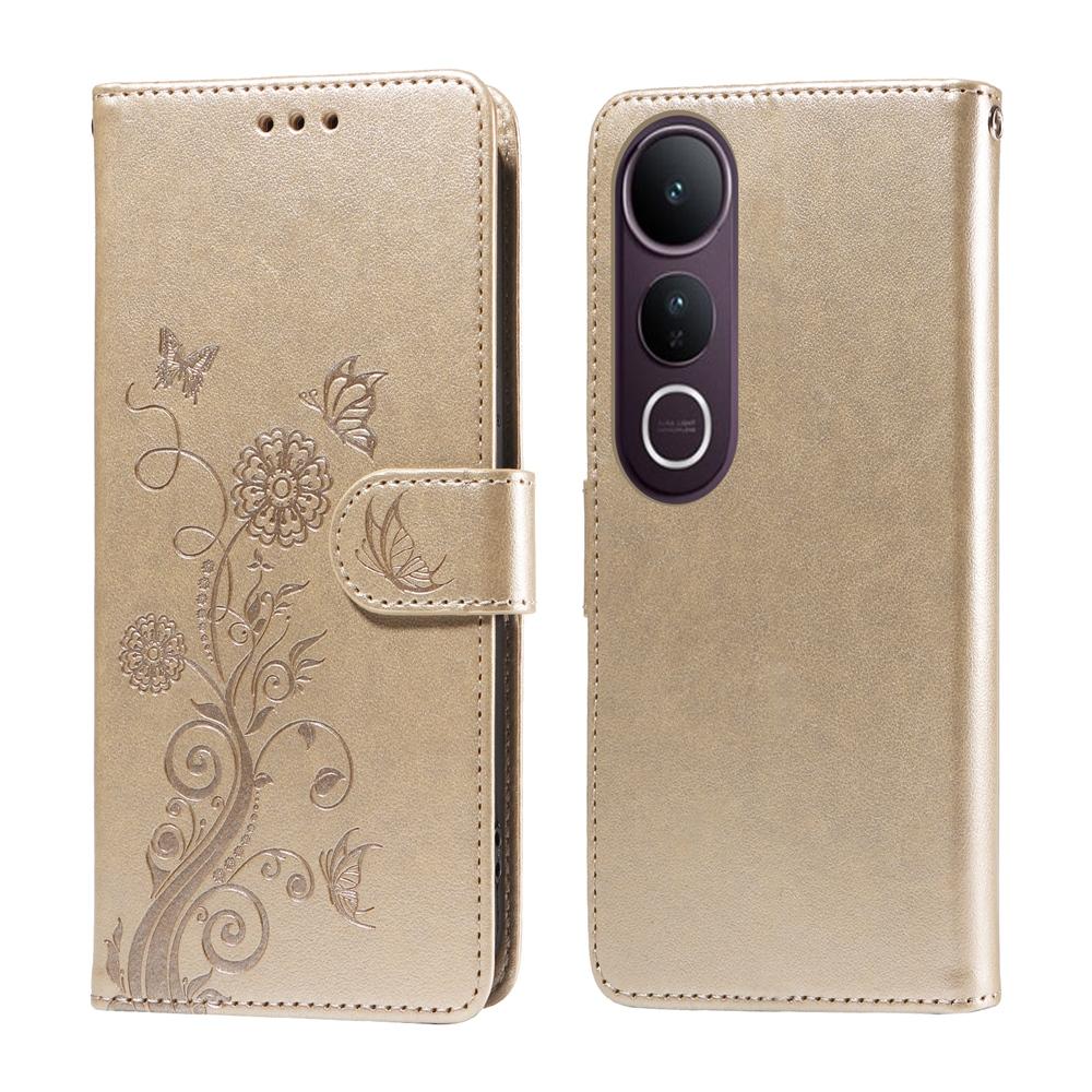 For vivo V50 Lite 4G / 5G Embossed Butterfly Flowers Leather Phone Case(Gold)