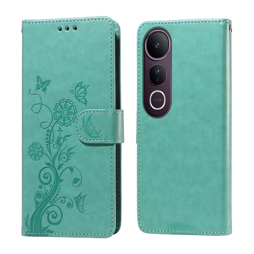 For vivo V50 Lite 4G / 5G Embossed Butterfly Flowers Leather Phone Case(Green)